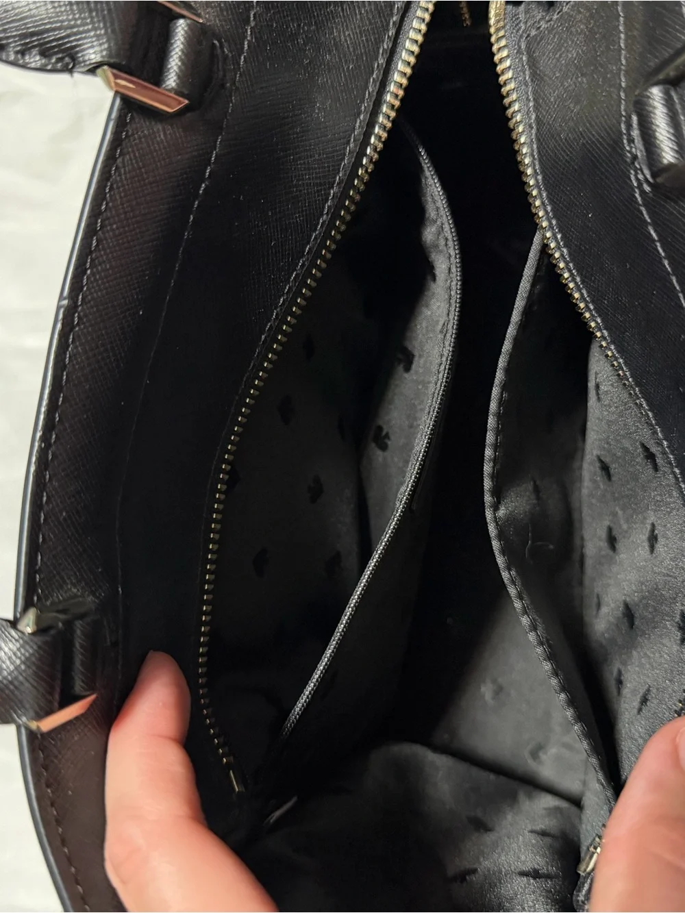 kate spade Black Leather Crossbody Tote with Pink and Cream Polka Dots